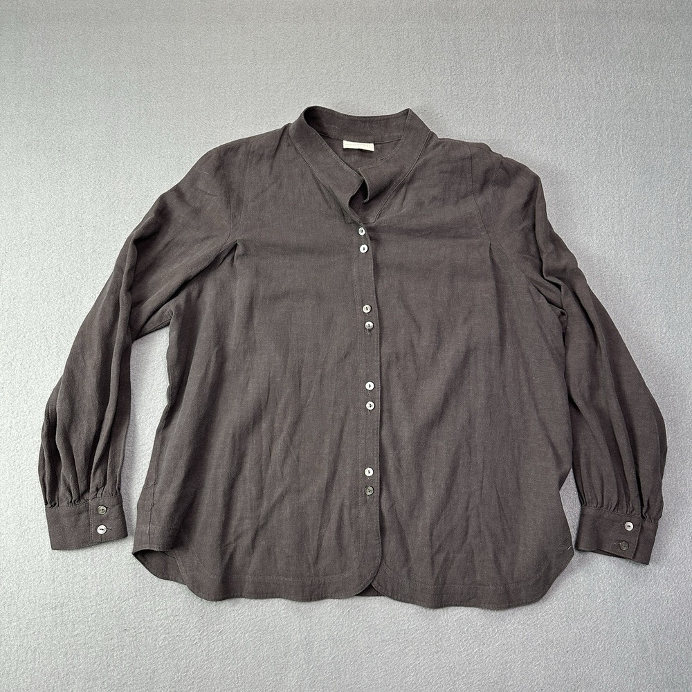 Poetry Ecovero Top Size Xl Funnel Neck Linen Blend Button Blouse Long Sleeve